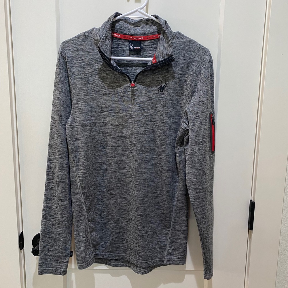 Spyder Active Mens Gray Space Dye Quarter Zip Pullover Performance Top Small